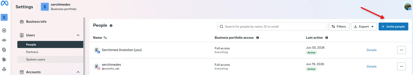 Step 1: Invite a User from Business Suite Settings